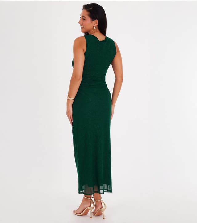Quiz Women's Dark Green Sparkly Mesh Midaxi Dress Quiz New Look - 3