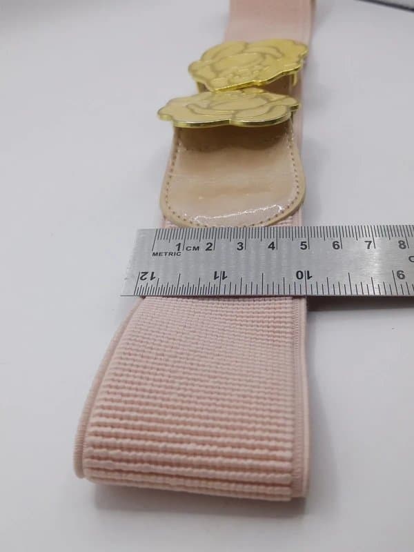 New Look Wide Salmon Pink Elasticated Belt With Twin Rose Buckle 30"-38" With Lustre Trim