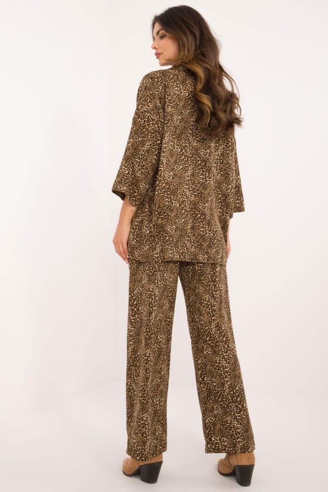 Love Lace Love Lace Women's Animal Print Button Shirt & Wide Leg Pants Set Style 200221 in Brown - 3