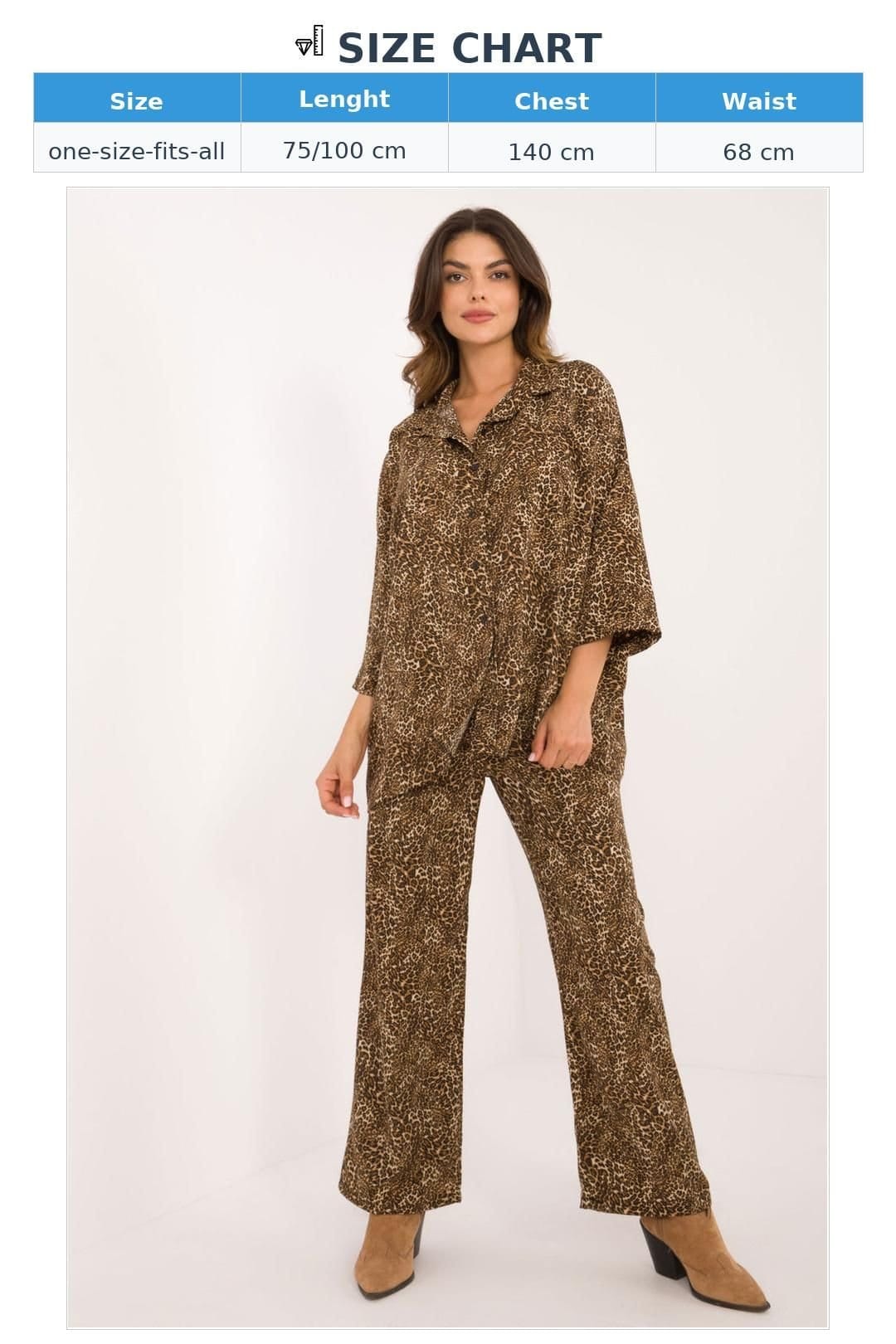 Love Lace Love Lace Women's Animal Print Button Shirt & Wide Leg Pants Set Style 200221 in Brown - 4