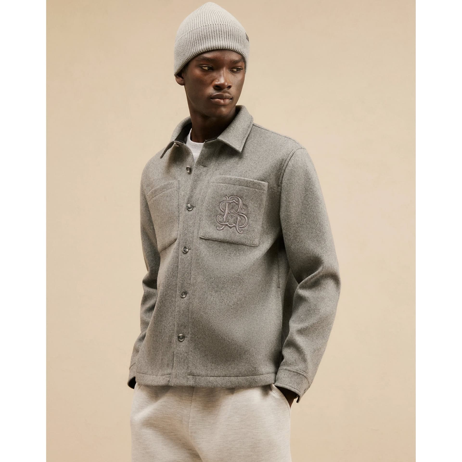 River Island Mens River Island Grey Embroidered Chest Pocket Overshirt