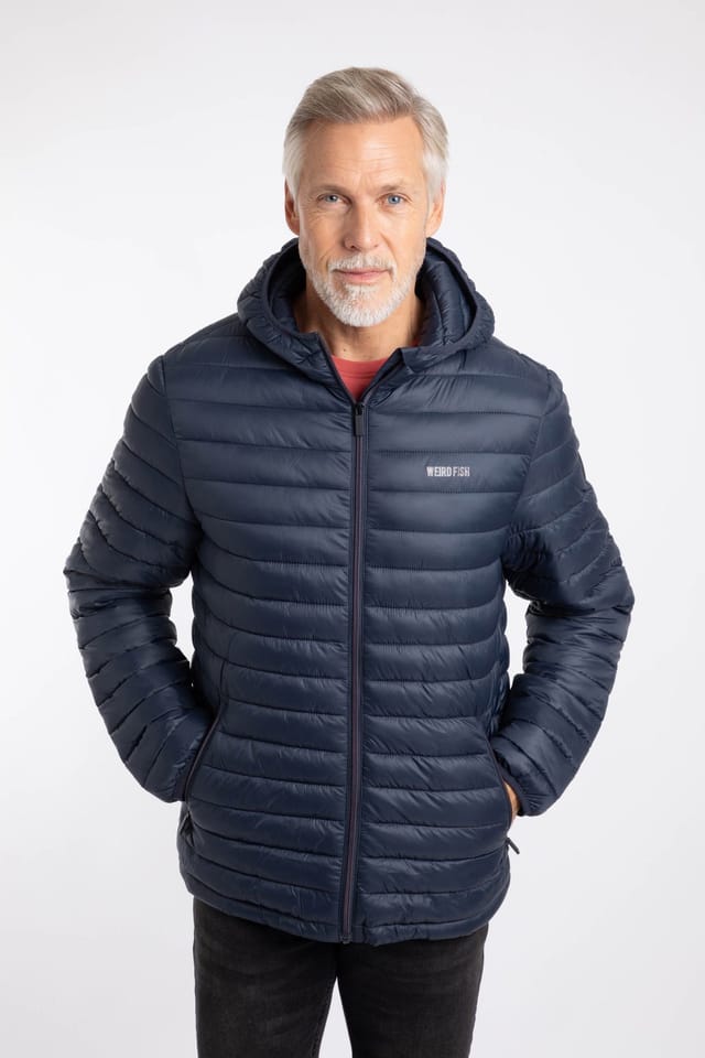 Weird Fish Weird Fish Men's Flete Lightweight Showerproof Padded Hooded Jacket in Navy - 3