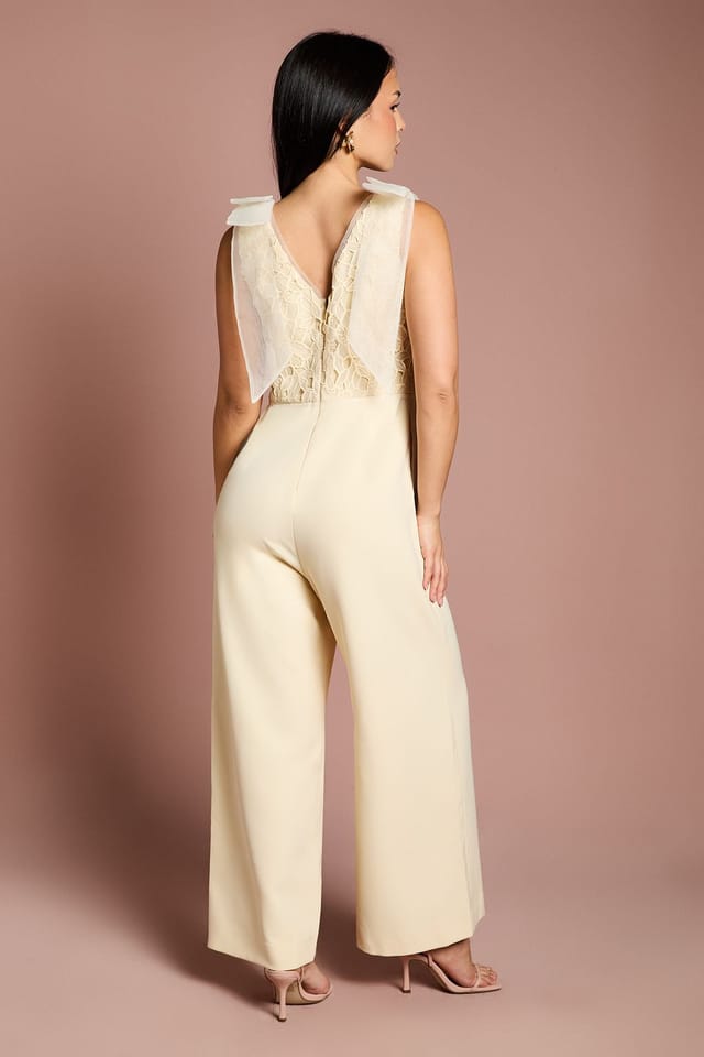Coast Coast Women's Petite Bow Shoulder Lace Jumpsuit in Lemon - 3