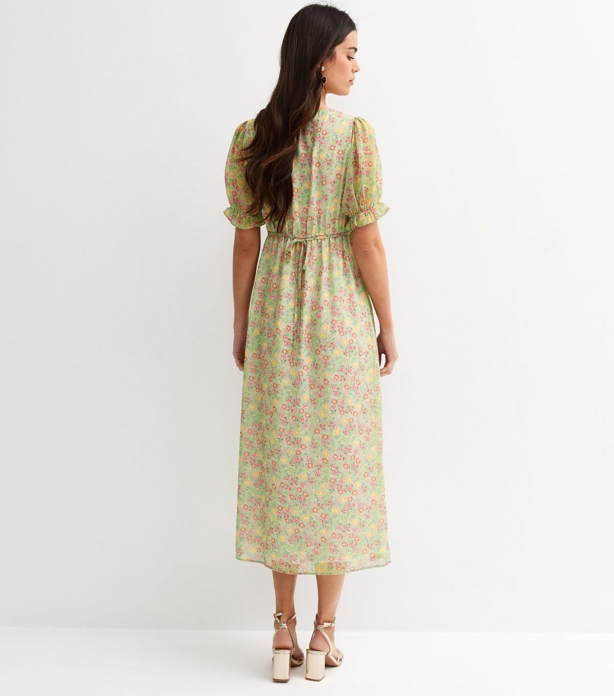 New Look Women's Green Daisy Print Ruffled Chiffon Midi Dress New Look - 4