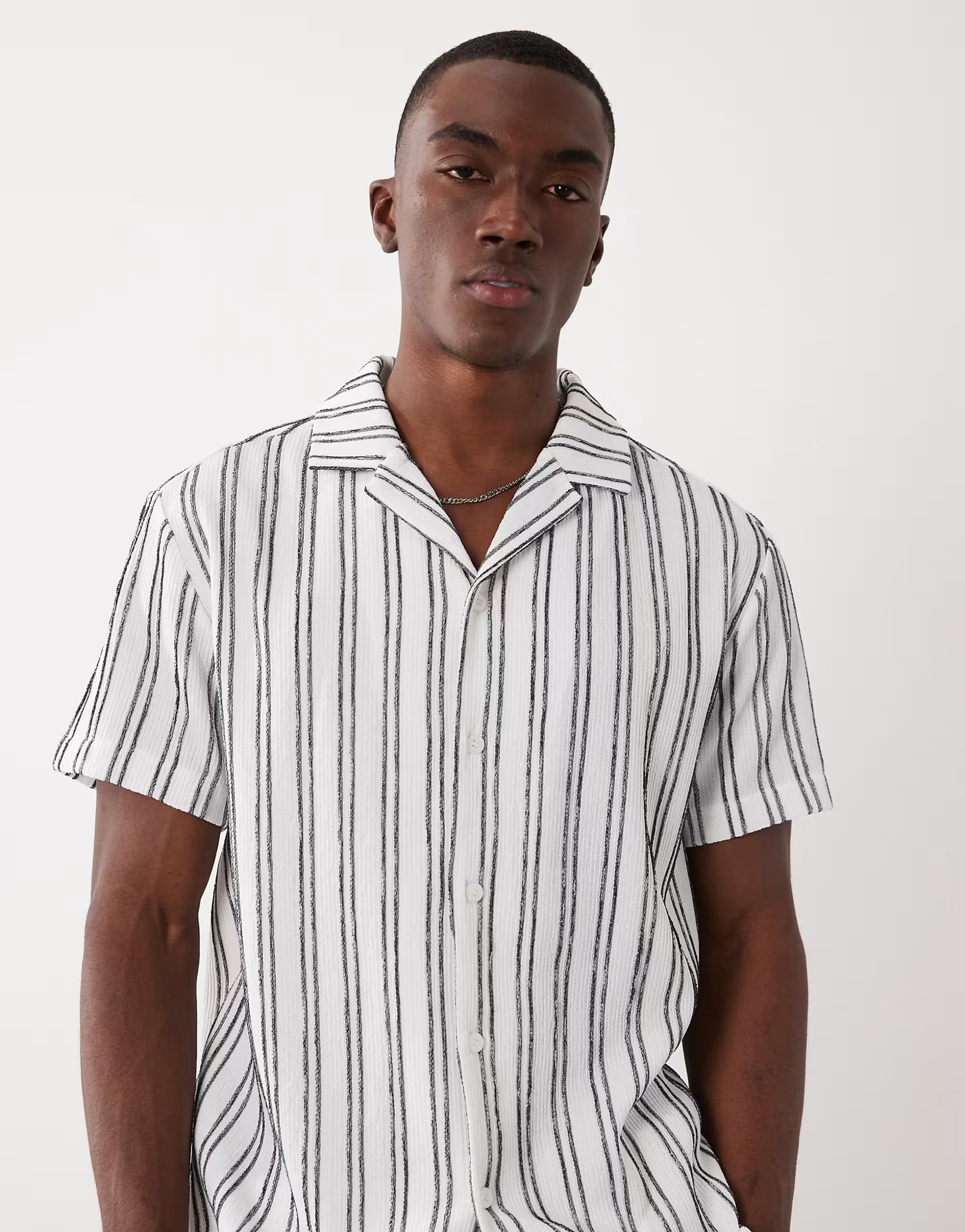 ASOS Brave Soul co-ord textured short sleeve shirt in black and white stripe