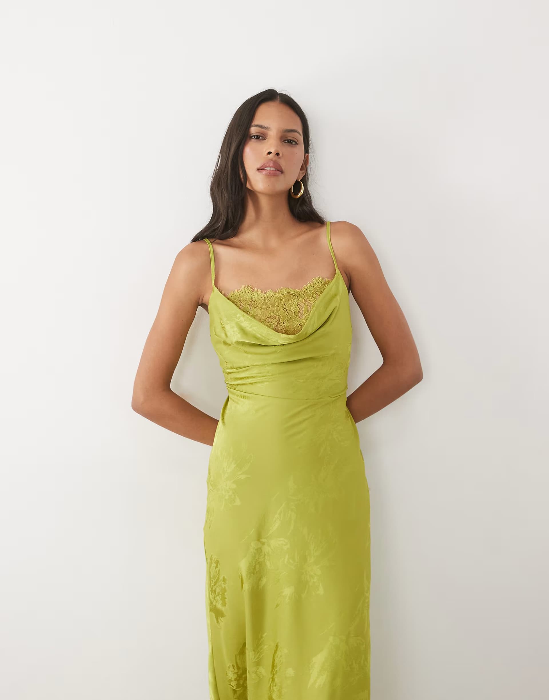 ASOS New Look jacquard lace strappy midi dress in green