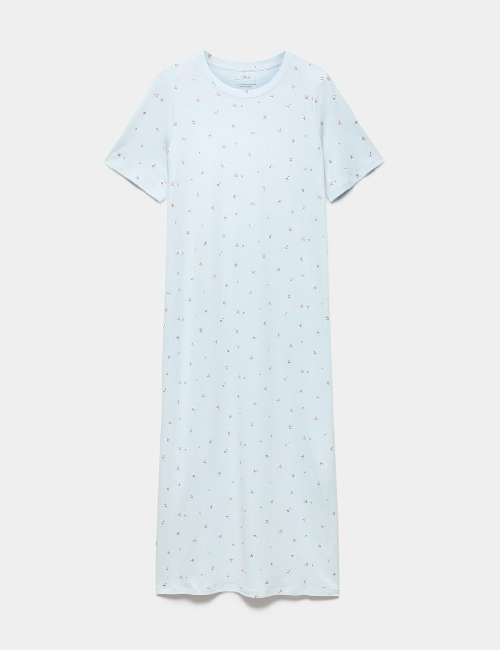 Marks & Spencer M&S Cotton Modal Printed Long Nightdress Light Blue Mix