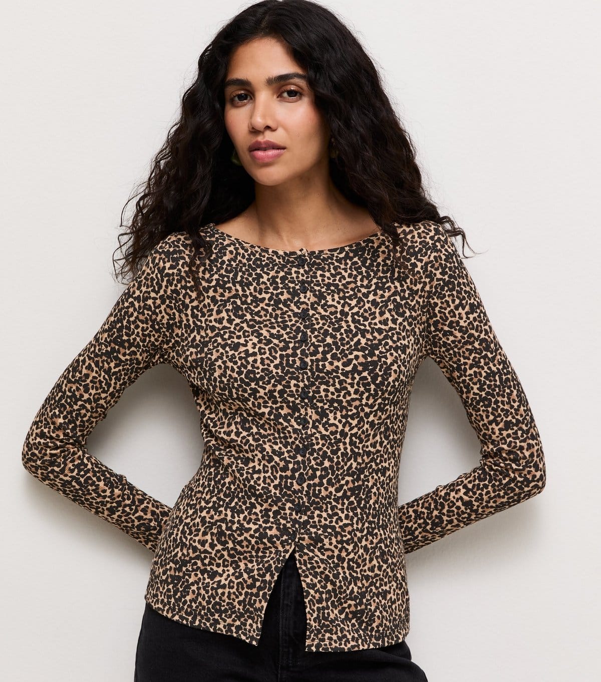 New Look Animal Print Brown Long Sleeve Top