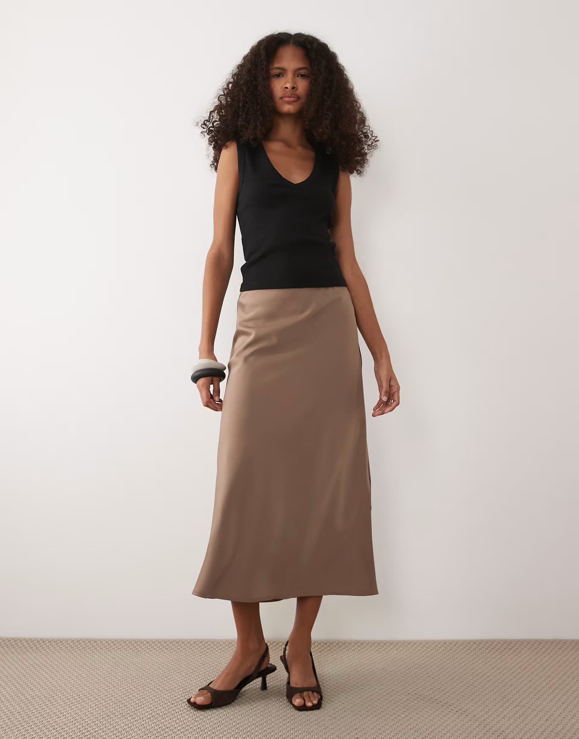 ASOS ASOS Mushroom Satin Midi Skirt