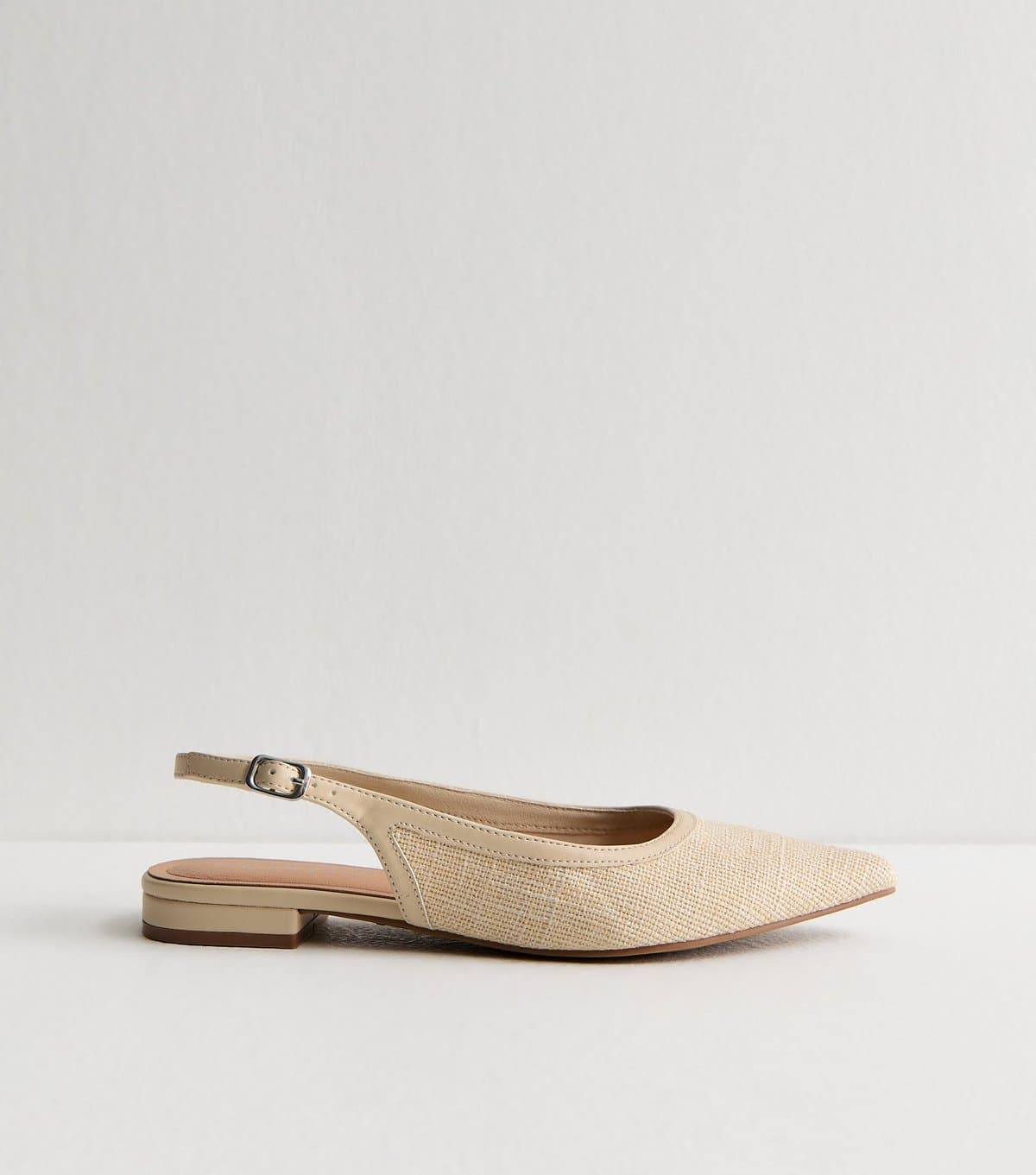 New Look Women's Off White Woven Pointed Slingback Pumps Vegan New Look