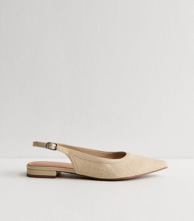 New Look Women's Off White Woven Pointed Slingback Pumps Vegan New Look - 2