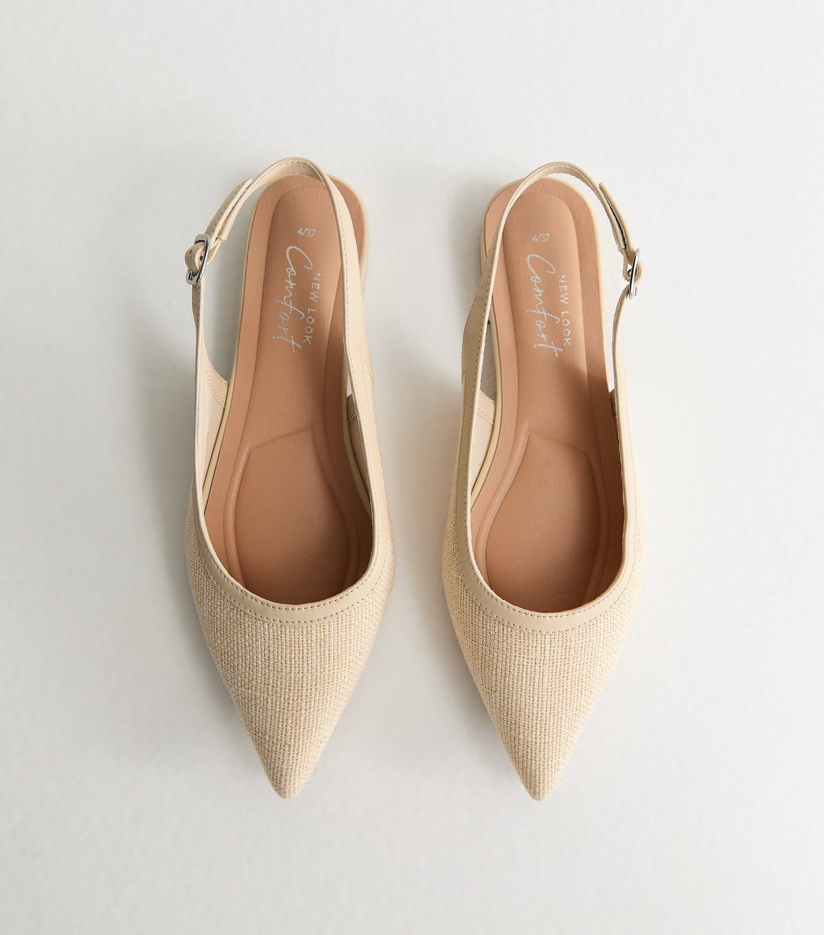 New Look Women's Off White Woven Pointed Slingback Pumps Vegan New Look - 3