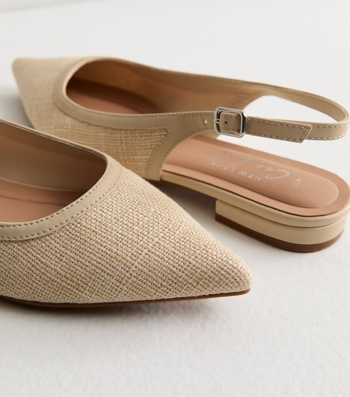 New Look Women's Off White Woven Pointed Slingback Pumps Vegan New Look - 4