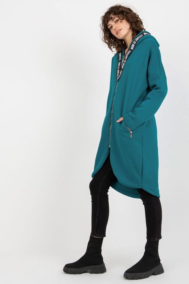 Love Lace Love Lace Women's Extended Hooded Zip Sweatshirt with Side Pockets in Green - 2