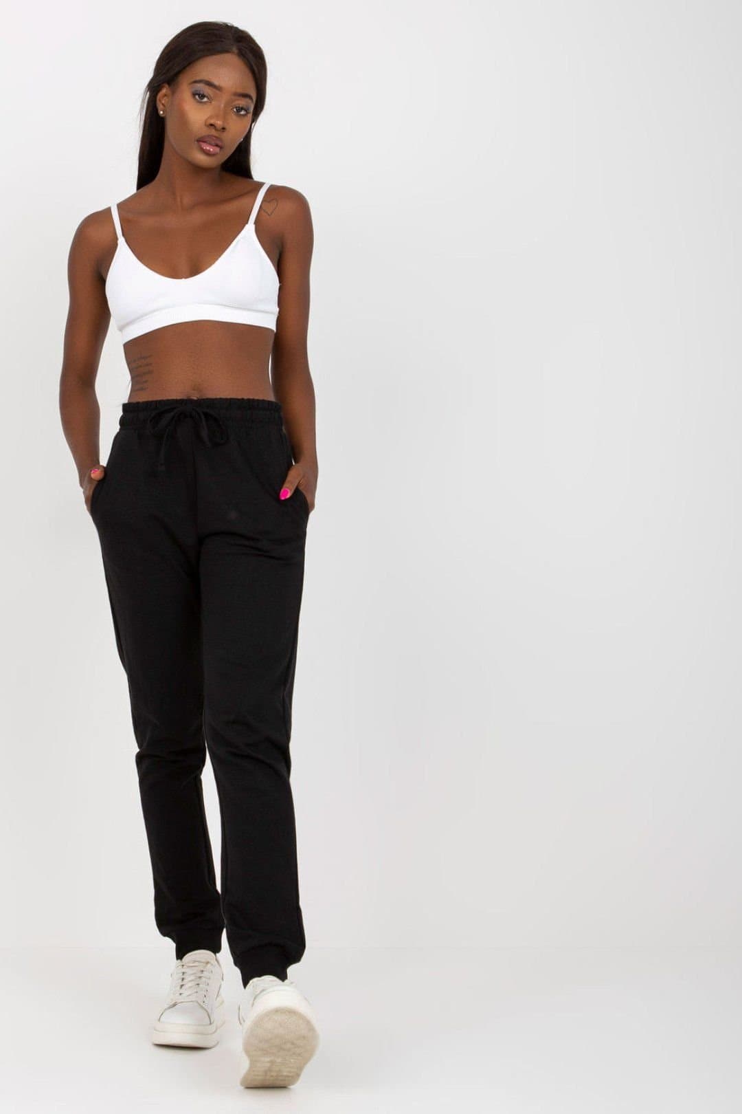 Love Lace Love Lace Women's High Waist Tie Sweatpants with Side Pockets Style 169722 in Black