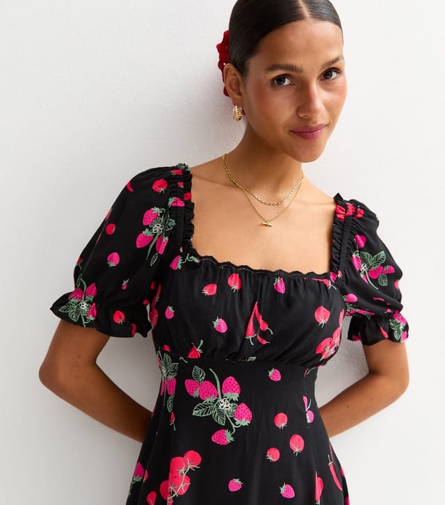 New Look Women's Black Berry Print Milkmaid Mini Dress New Look - 2