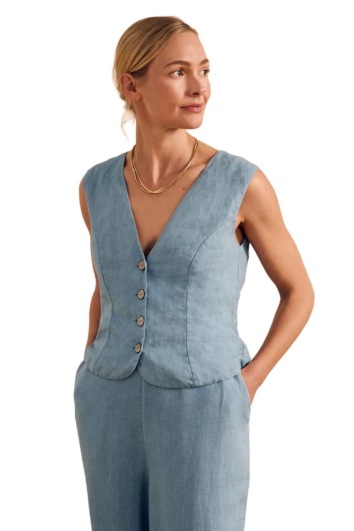Celtic & Co Celtic & Co Women's Linen Blend Tailored Waistcoat in Duck Egg Blue