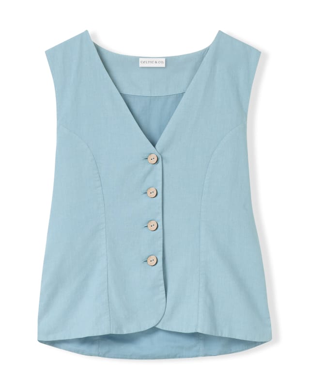Celtic & Co Celtic & Co Women's Linen Blend Tailored Waistcoat in Duck Egg Blue - 2