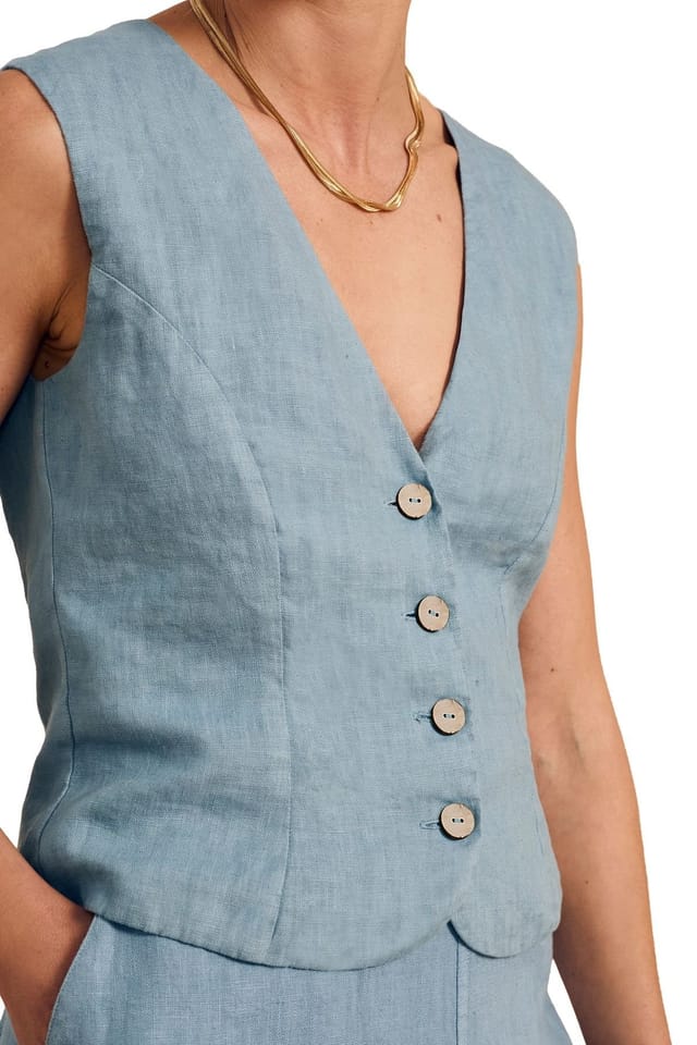 Celtic & Co Celtic & Co Women's Linen Blend Tailored Waistcoat in Duck Egg Blue - 3