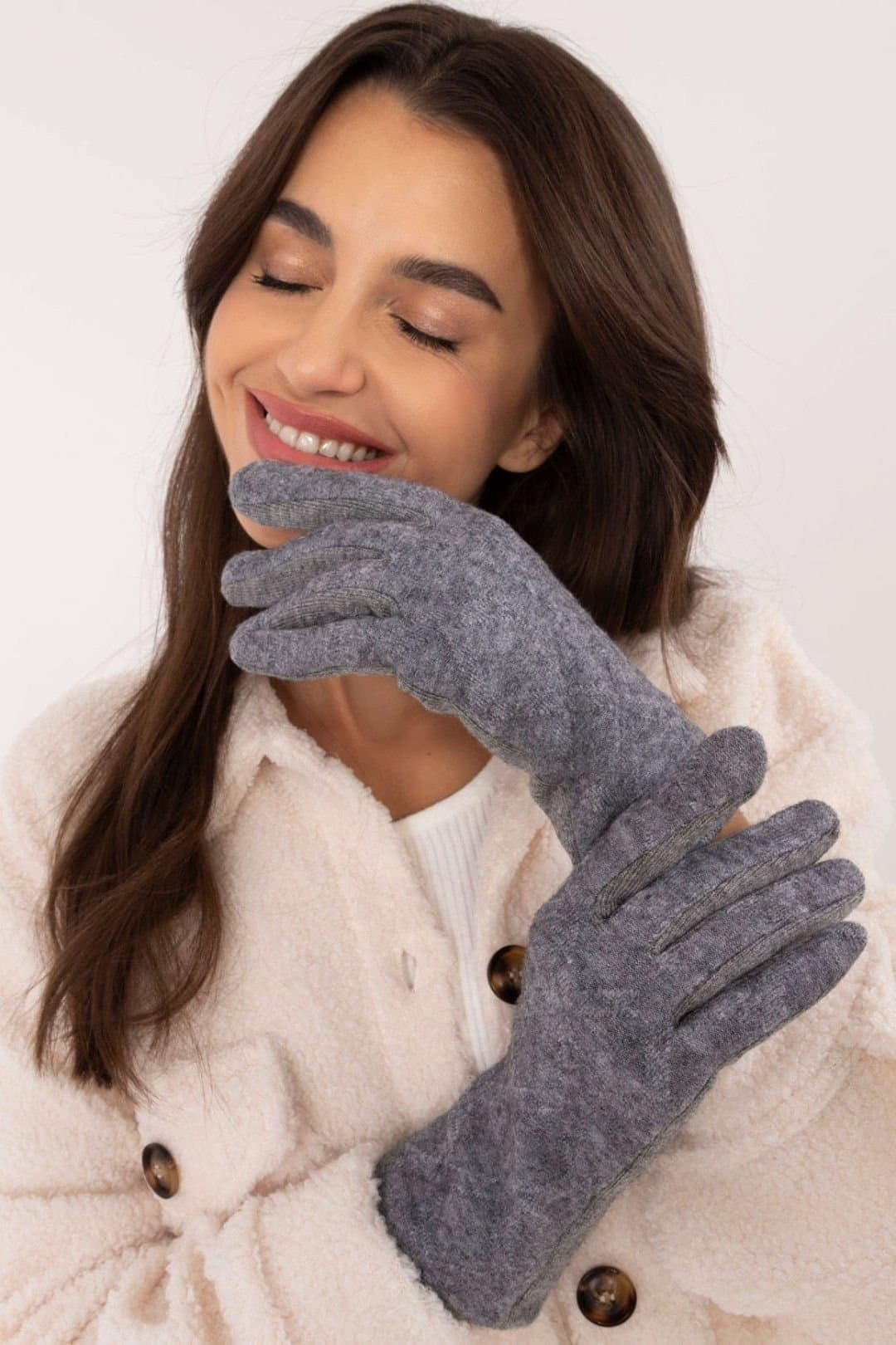 Love Lace Love Lace Women's Insulated Geometric Pattern Touchscreen Gloves with Flower Detail in Grey