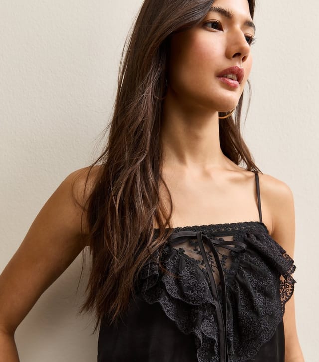 New Look Women's Black Lace Frill Cami Top New Look - 2