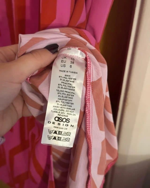 ASOS ASOS Design Pink & Red Abstract Geometric Print V-Neck Ruched Front Midi Dress with Side Split UK 10