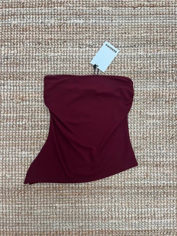 Bershka Bershka burgundy bandeau top with gathered side NEW