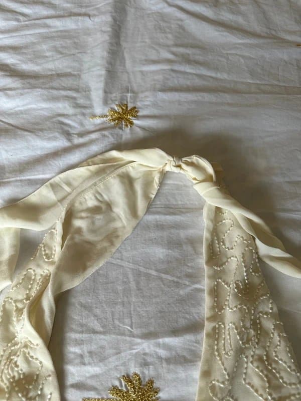 Bershka Bershka Cream Beaded Sequin Halter Neck Tie Top Size S