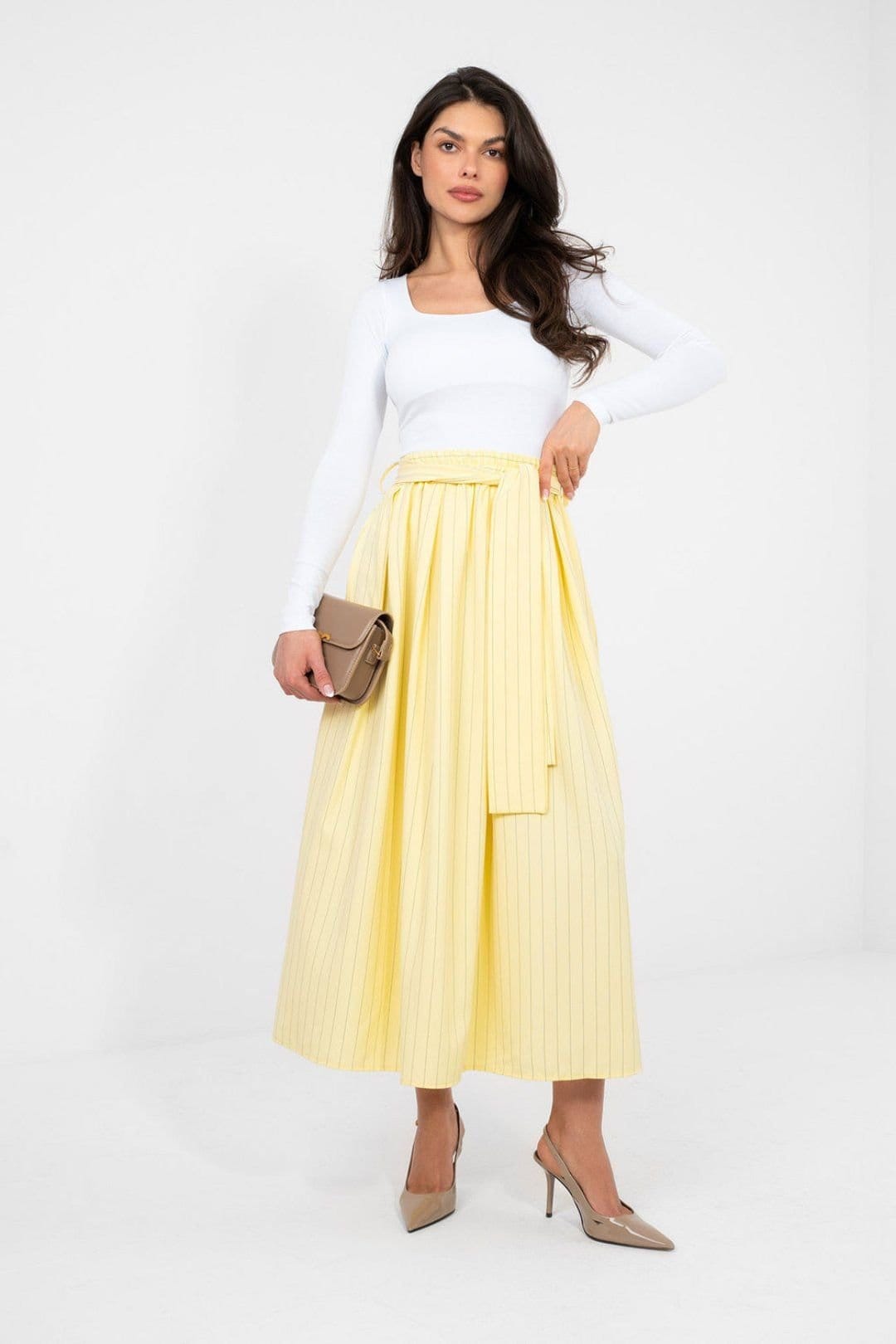 Love Lace Yellow Polyester/Viscose/Elastane Midi Skirt