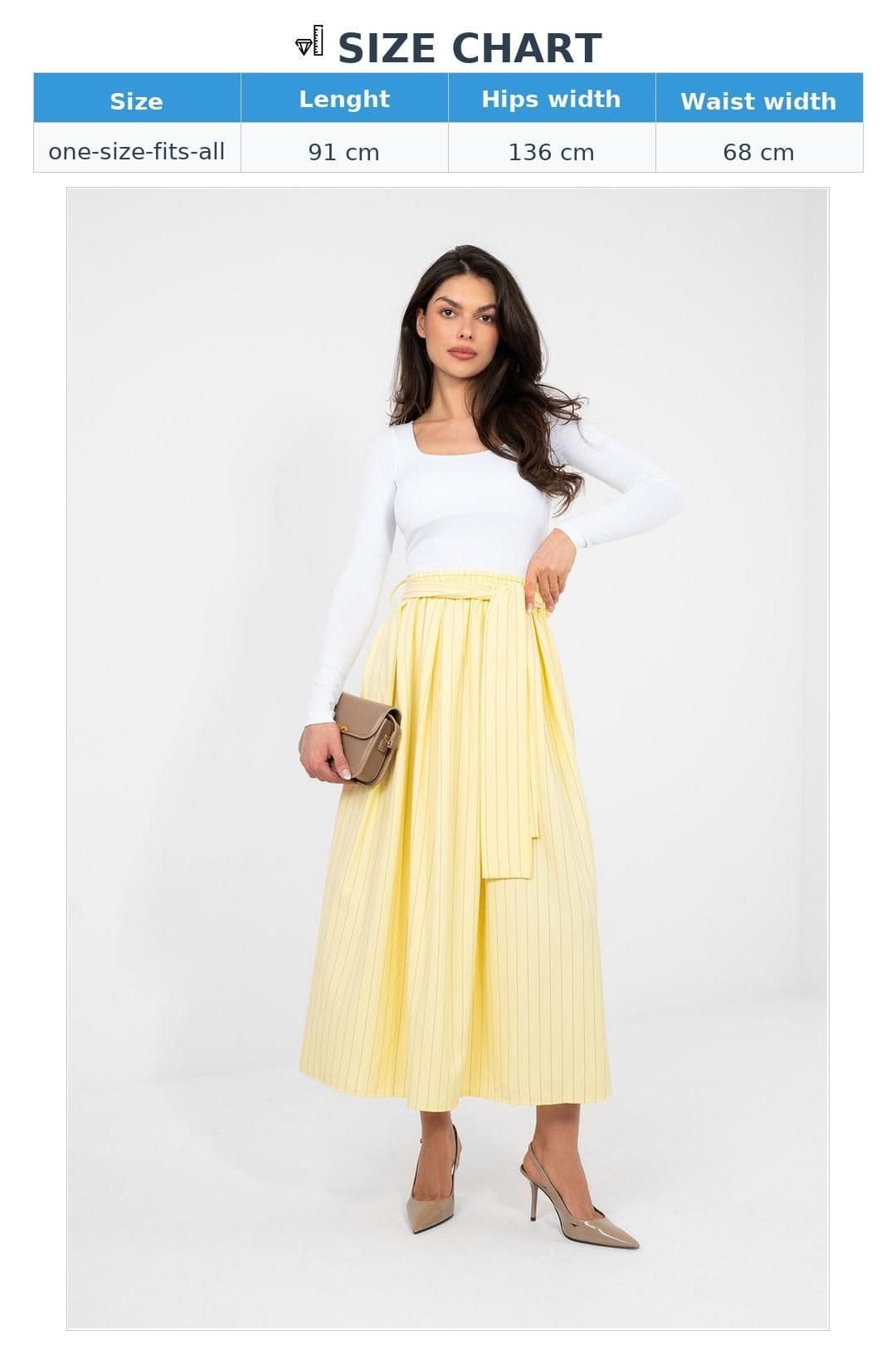 Love Lace Love Lace Women's Striped High Waisted Midi Flared Skirt Tie Belt in Yellow - 4