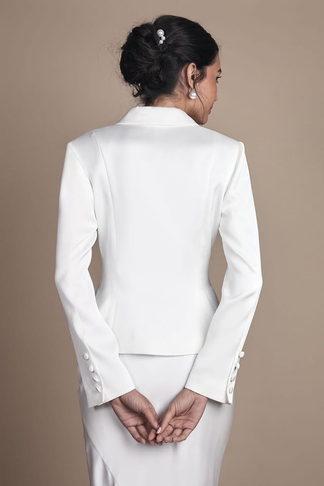Coast Coast Women's Bridal Waisted Jacket With Satin Lapel in Ivory - 3