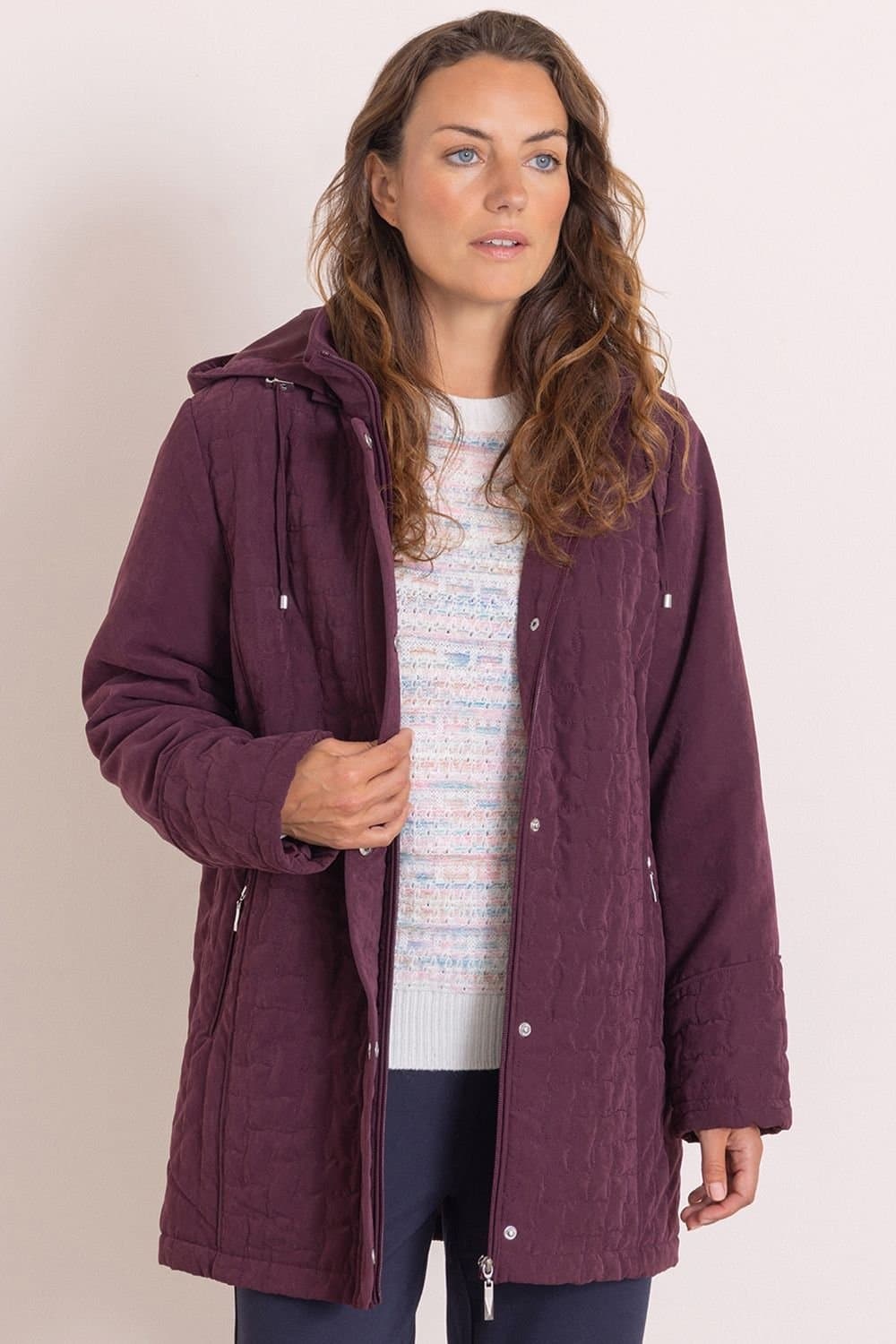 Anna Rose Anna Rose Women's Hooded Quilted Coat in Burgundy