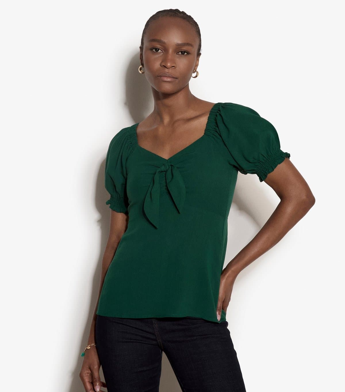 Apricot Women's Dark Green Tie Front Milkmaid Top Apricot New Look