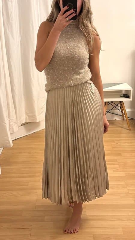 Zara Beige Knit High Neck Top with Rhinestones Zara