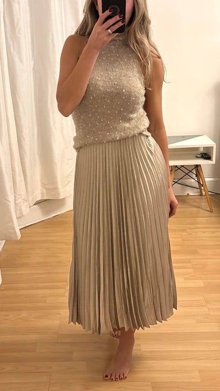 Zara Beige Knit High Neck Top with Rhinestones Zara - 1