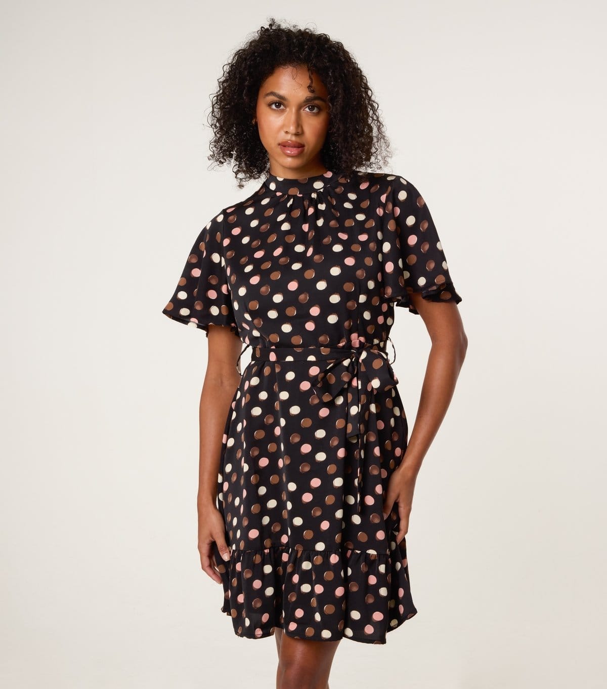 Blue Vanilla Black Polka Dot High Neck Mini Dress