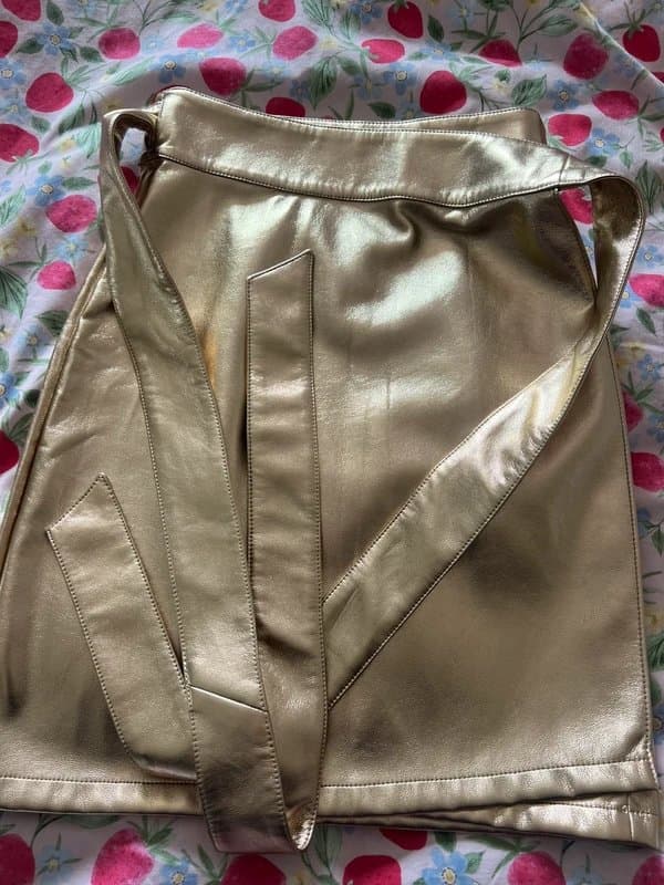 Never Fully Dressed Size 8 Never Fully Dressed Gold Vegan Leather Wrap Skirt