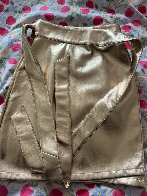 Never Fully Dressed Size 8 Never Fully Dressed Gold Vegan Leather Wrap Skirt - 1