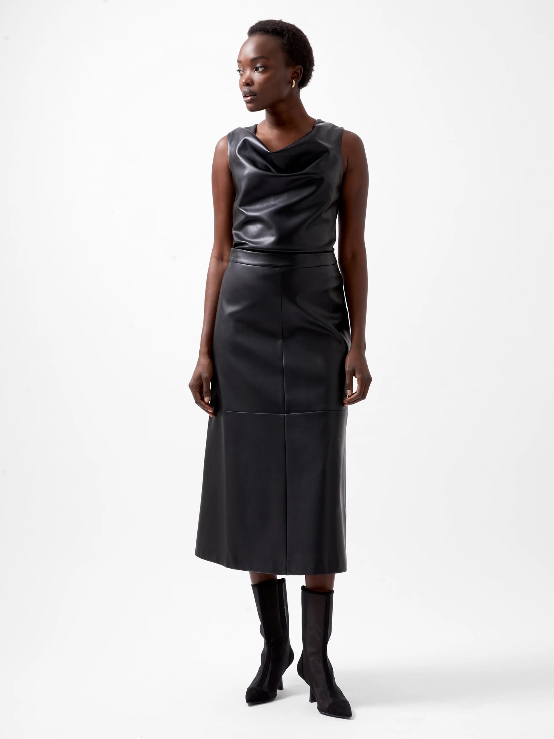 French Connection Crolenda Pu Midi Skirt Black