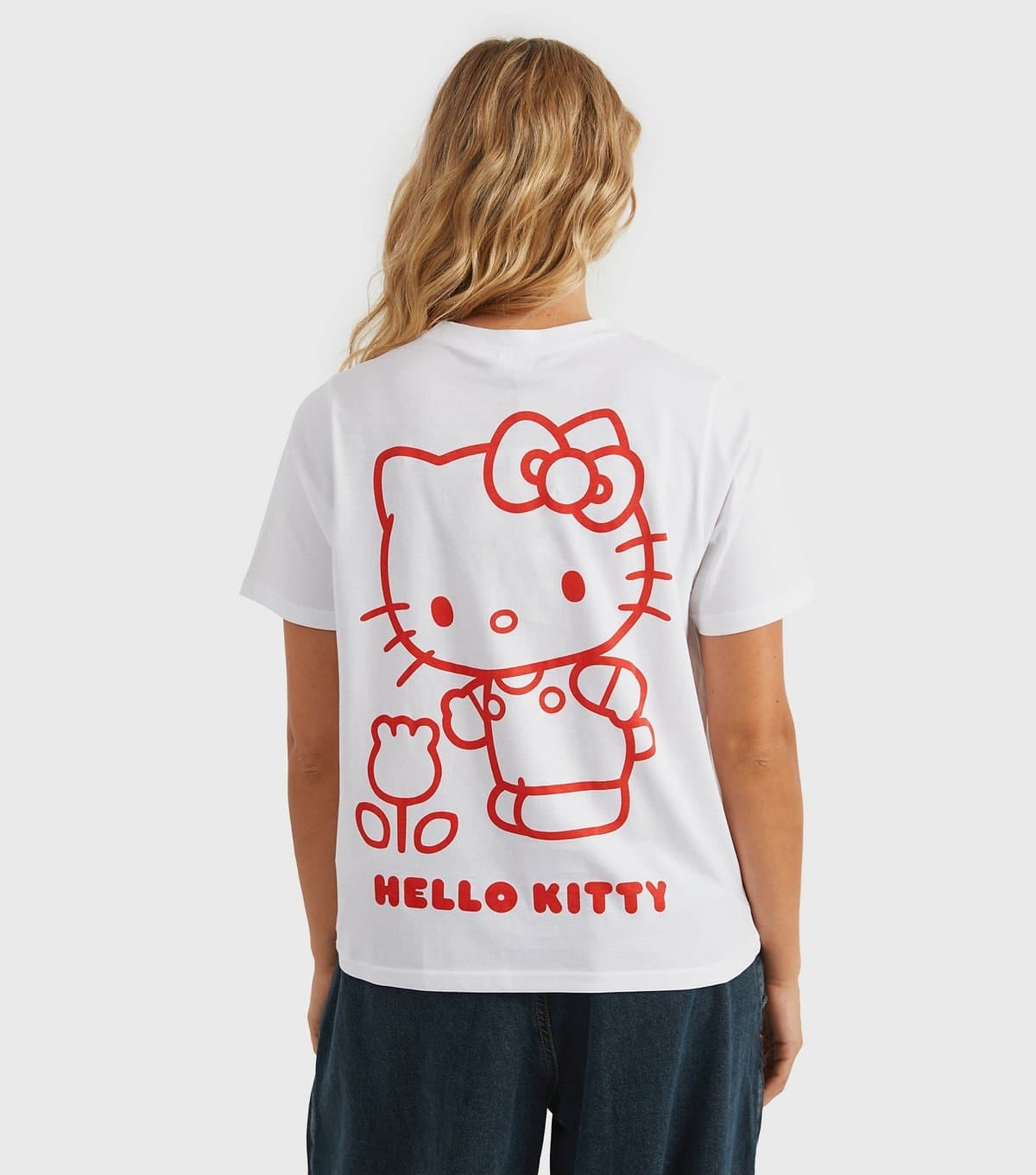 Custard Women's Clothing White Hello Kitty Outline T-Shirt Custard New Look