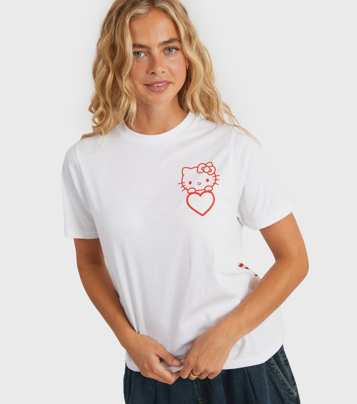 Custard Women's Clothing White Hello Kitty Outline T-Shirt Custard New Look - 2