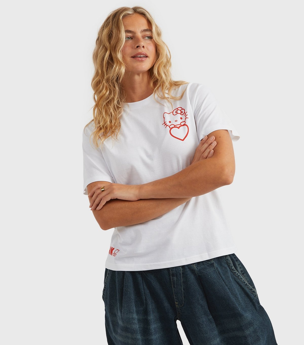 Custard Women's Clothing White Hello Kitty Outline T-Shirt Custard New Look - 3