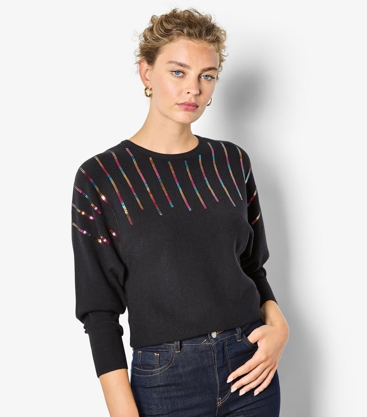 Apricot Women's Black Sequinned Batwing Jumper Apricot New Look