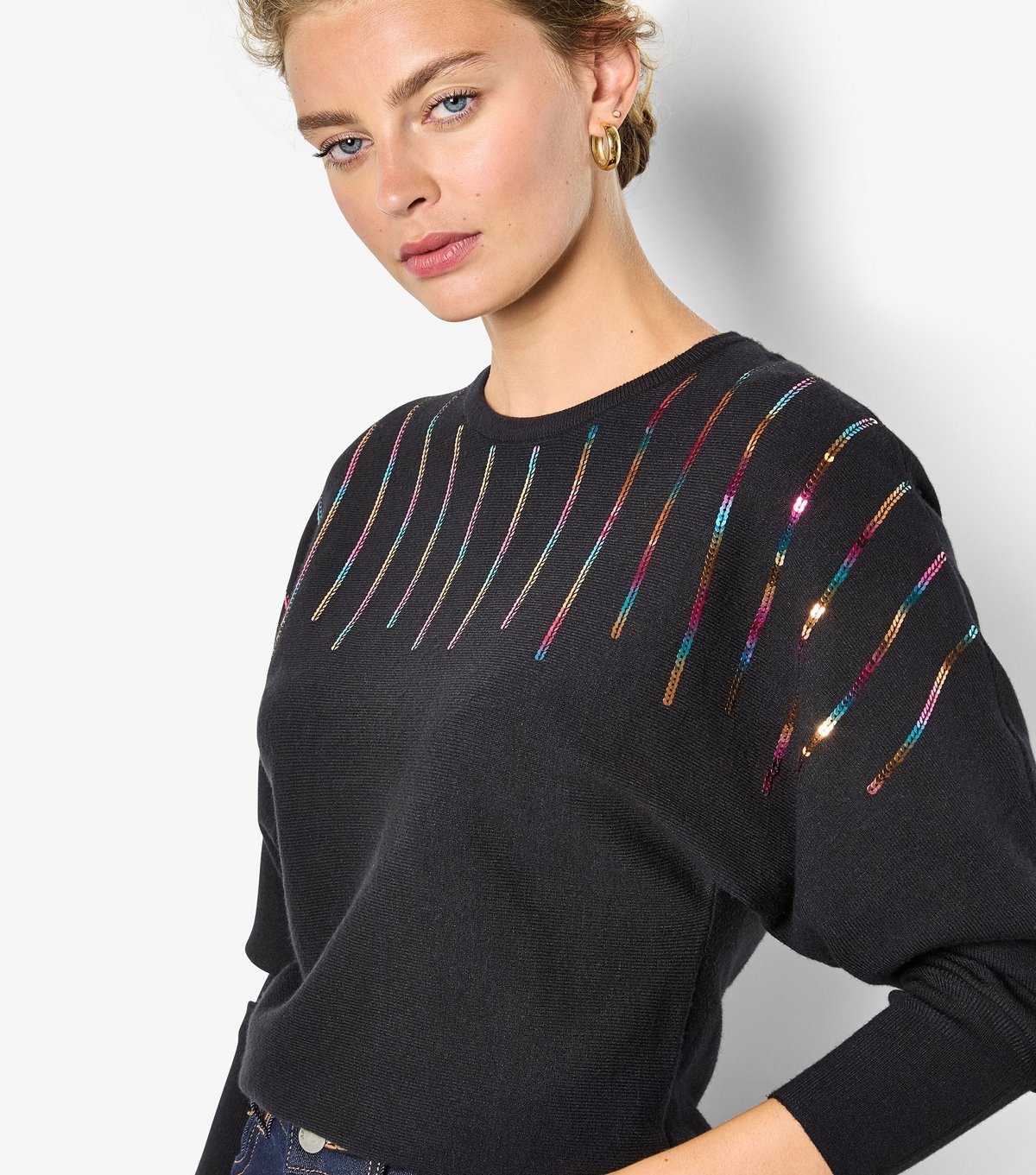 Apricot Women's Black Sequinned Batwing Jumper Apricot New Look - 4