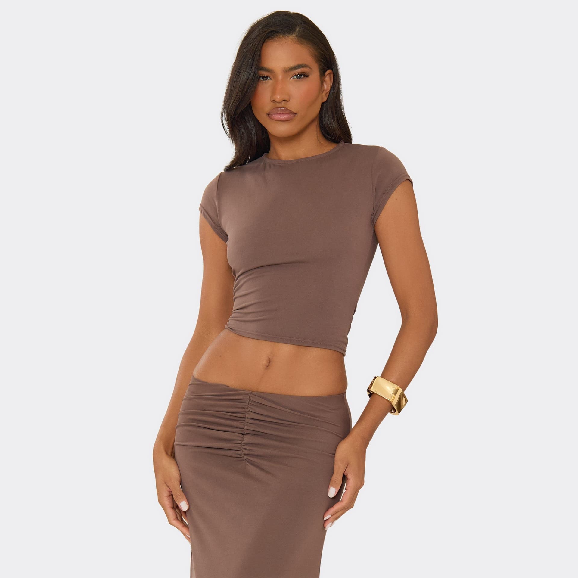 EGO EGO Taupe Modal Short Sleeve T-Shirt For Women