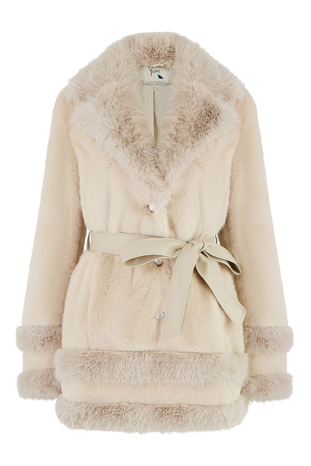 Yumi Yumi Women's Cream Luxe Faux Fur Swing Coat With Tie Belt - 3