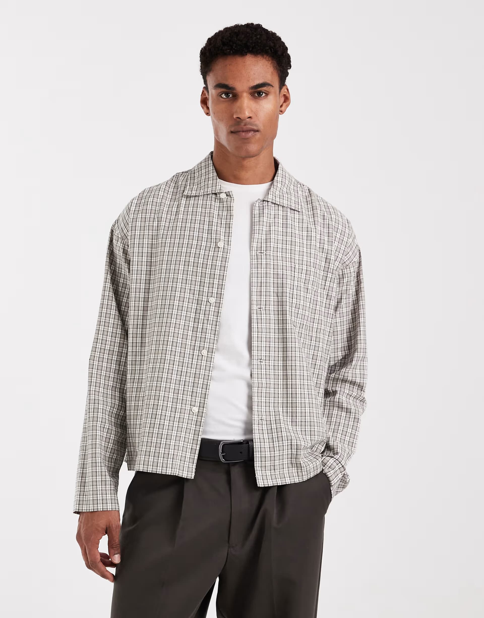 ASOS Jack & Jones cropped boxy shirt in cream check print