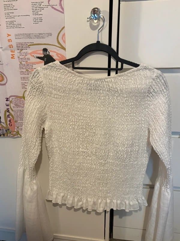 ASOS White Shirred Boat Neck Long-sleeved Top