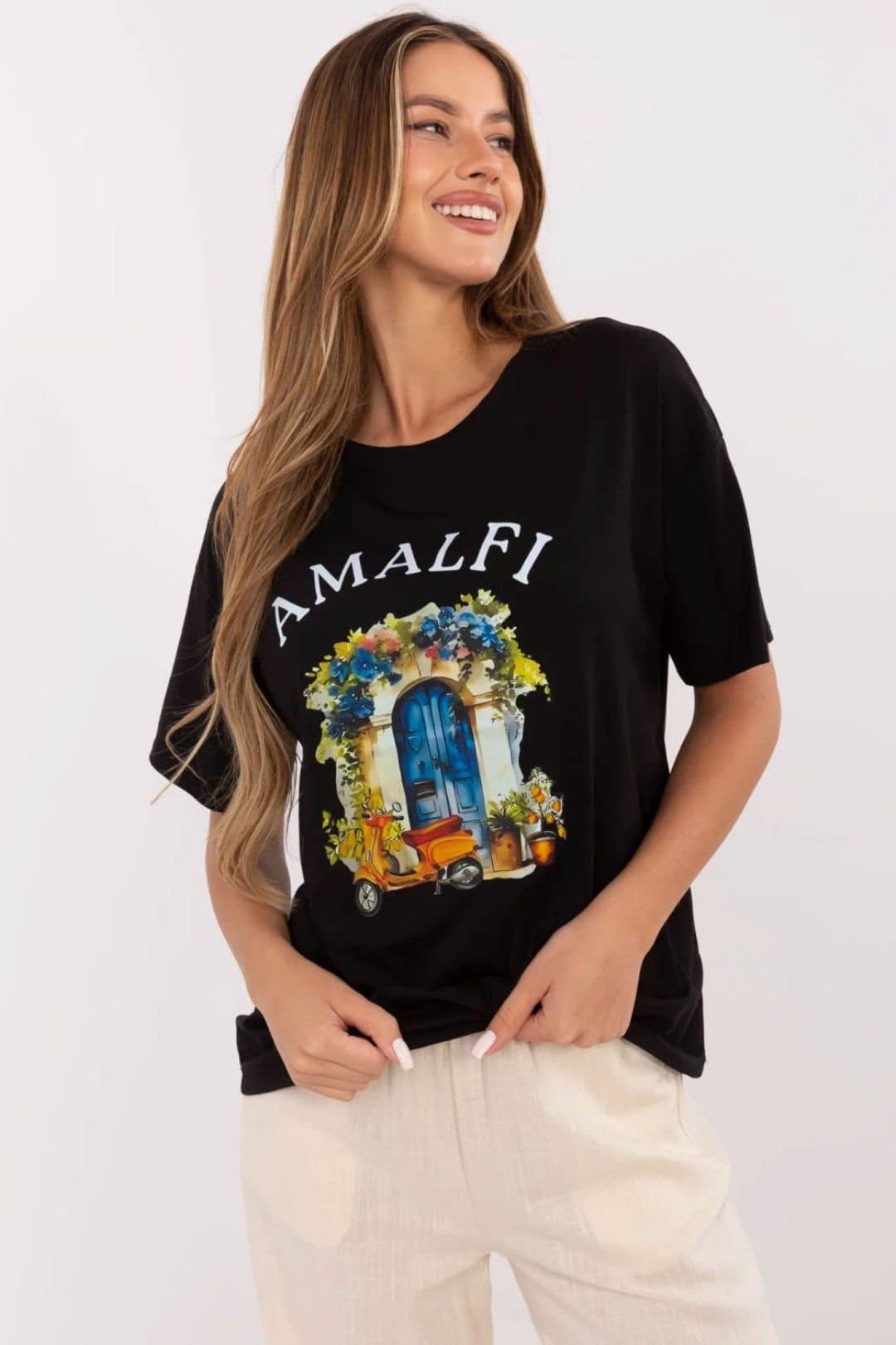 Love Lace Love Lace Black Printed Cotton Elastane T-Shirt
