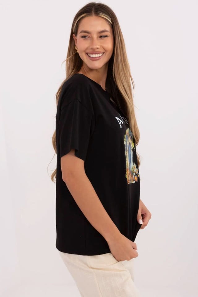 Love Lace Love Lace Women's Cotton Elastane Printed T-Shirt in Black - 2